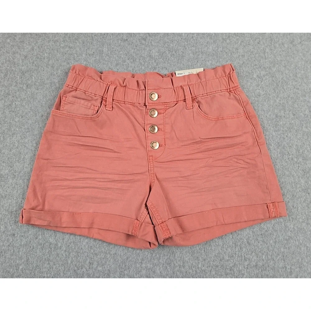 SO Jean Shorts Girls Size 14 High Rise Denim Coral Pink Paper Bag Waist NWT